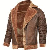 Riolio Men's Pu Jacket, Chic Faux Leather Jacket For Fall Winter