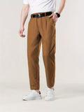 Riolio Chic Cropped Dress Pants, Men's Formal Solid Color Dress Pants For Business Leisure Activities