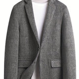 Riolio Wool Blend Elegant Plaid Blazer, Men's Casual Flap Pocket Button Up Sports Coat For Fall Winter Business Banquet