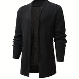 Riolio Elegant Slightly Stretch Knit Cardigan Coat, Men's Casual Vintage Style V Neck Sweater Cardigan For Fall Winter