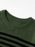Riolio All Match Knitted Striped Sweater, Men's Casual Warm Slightly Stretch Crew Neck Pullover Sweater For Fall Winter