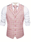Riolio Chic Plaid Dress Waistcoat, Men's Retro Single Breasted V Neck Smart Suit Vest For Business Banquet Wedding