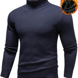 Riolio Turtle Neck Knitted Sweater, Men's Casual Warm Solid Color Mid Stretch Pullover Sweater For Fall Winter