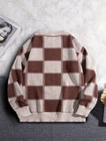 Riolio Men's Checkerboard Knitted Sweater - Warm And Stretchy Casual Pullover For Fall And Winter