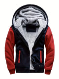 Riolio Warm Fleece Hooded Winter Hooded Jacket, Men's Casual Stretch Zip Up Jacket Coat For Fall Winter