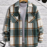 Riolio Men's Shirt Top Turn-Down Collar Long Sleeve Closure Classic Plaid Male Casual Shirt For Daily