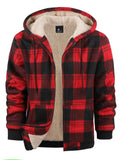 Riolio Men's Plaid Fleece Lined Hooded Warm Thick Jacket Casual Long Sleeve Sherpa Lined Hoodies With Full Zip Up Gym Sports Hooded Jacket