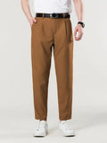 Riolio Chic Cropped Dress Pants, Men's Formal Solid Color Dress Pants For Business Leisure Activities