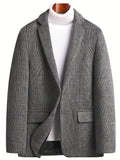 Riolio Wool Blend Elegant Plaid Blazer, Men's Casual Flap Pocket Button Up Sports Coat For Fall Winter Business Banquet