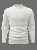 Riolio All Match Knitted Sweater, Men's Casual Warm Mid Stretch Round Neck Pullover Sweater For Fall Winter