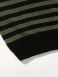 Riolio All Match Knitted Striped Sweater, Men's Casual Warm Slightly Stretch Crew Neck Pullover Sweater For Fall Winter