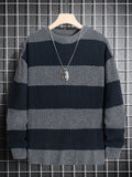 Riolio Trendy Men's Color Block Knitted Sweater - Warm And Comfortable Loose Pullover For Stylish Men