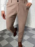 Riolio Elegant Plaid Slacks, Men's Casual Vintage Style Dress Pants For Business Banquet
