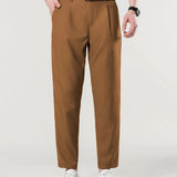 Riolio Chic Cropped Dress Pants, Men's Formal Solid Color Dress Pants For Business Leisure Activities