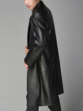 Riolio Autumn Long Black Faux Leather Trench Coat for Women Long Sleeve Single Breasted Luxury British Style Fashion