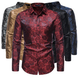 Riolio Fashion New Men's Long Sleeve Button Shirt personality Rose Print Casual Shirt Slim Dress Shirt