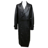 Riolio Spring Autumn Long Black Oversized Faux Leather Trench Coat Men Drop Shoulder Belt Faux Leather Coats for Men