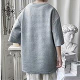 Riolio Classic Solid T-shirts Men Summer Oversized M-3XL Waffle Simple Breathable Basic O-neck Tops Male Handsome Stylish Loose Casual