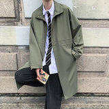 Riolio Green Black Trench Coat Men's Fashion Oversized Long Coat Men Streetwear Loose Windbreaker Jacket Mens Overcoat M-2XL