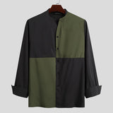 Patchwork Shirts Men Long Sleeve V Neck Camisa Color Stitching Blusas Loose Button Up Chemise Man Leisure Korean Shirt 7