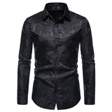 Riolio Fashion New Men's Long Sleeve Button Shirt personality Rose Print Casual Shirt Slim Dress Shirt