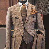 Riolio Hot Tweed Groom Tuxedos Business Suit Party Suit 3 Pieces (Jacket+Pants+Vest)
