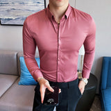 Small Asian Size Slim Fit Design Men's Long Sleeve Button White Black Casual Shirts