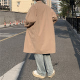 Riolio Autumn Khaki/Black Trench Coat Men Fashion Casual Long Coat Men Korean Loose Oversized Windbreaker Jacket Mens Overcoat M-2XL