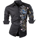 Sport Trendy Men's Shirt Dress Casual Long Sleeve Fashion Dragon Stylish Black