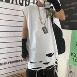 Summer ripped hole punk hip hop tank top vintage men women street style oversize vest sleeveless shirt