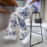 Riolio Spring Summer Flower Pants Men's Fashion Printed Casual Pants Men Streetwear Loose Hip-hop Straight Wide-leg Pants Mens Trousers