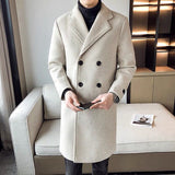 Riolio New Luxury Business Long Slim Fit Men Trench Coat Winter Thick Warm Double Breasted Wool Coats Fashion Men Coats Streetwear