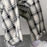 Men Pants Plaid Loose Comfortable Retro Casual  All-match Elastic Waist Chic Wide Leg Trousers Fashion Streetwear Korean Style