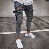 Riolio Autumn Men Jeans Casual Pants New Fashion Frayed Slim Fit Long Denim Pants Hole Jeans