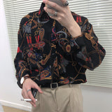 Riolio New Beach Hawaiian Shirt for Men Long Sleeve Casual Loose Harajuku Floral Print Blouse Button Up Mens Shirts Streetwear