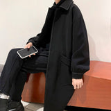 Riolio Autumn Black Trench Coat Men's Fashion Casual Long Coat Men Streetwear Korean Loose Oversize Windbreaker Jacket Mens Overcoat