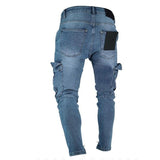 Riolio Autumn Men Jeans Casual Pants New Fashion Frayed Slim Fit Long Denim Pants Hole Jeans