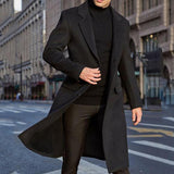 Riolio Winter Men's Coat Solid Color Long Sleeve Button Jacket Men's Coat Street Style Mid-Length Trench Coat