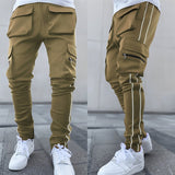 Riolio Summer Cargo Casual Pants Men's Hip Pop Joggers Reflective Multi-Pocket Trackpants Men's Running Jogging Pants Sports Trousers