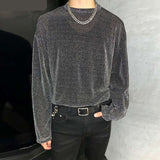 Riolio Men Mesh T Shirt Transparent Round Neck Long Sleeve Sexy Streetwear Camisetas Casual Party Nightclub Tee Tops 5XL