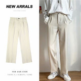 Riolio Ice Silk Men Suit Pants Loose Loose Drape Straight Leg Trousers for Men Thin Wide-leg Casual Ninth Pants Japanese Streetwear