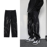 Riolio Hip-hop Tie-dye Jeans Men Fashion Retro Casual Baggy Wide-leg Jeans Mens Streetwear Korean Loose Camo Straight Denim Pants Men