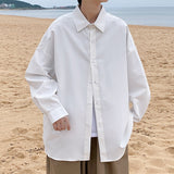 50KG-110KG New Casual Harajuku Plain Men Shirt Long Sleeve White Solid Korean Casual Shirts Loose Button Down Male Blouses