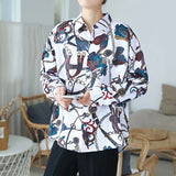 Riolio New Beach Hawaiian Shirt for Men Long Sleeve Casual Loose Harajuku Floral Print Blouse Button Up Mens Shirts Streetwear