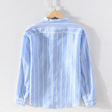striprd Long Leeve Shirt for Men Cotton Linen Turn-down Collar Tops Male Fashion Casual Button Up Vintage Clothing
