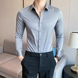 Korean Fashion Tight and Small Design Men Shirt Casual Button Down Long Sleeve White Black Green Shirts