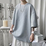 Riolio Classic Solid T-shirts Men Summer Oversized M-3XL Waffle Simple Breathable Basic O-neck Tops Male Handsome Stylish Loose Casual
