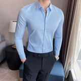 Korean Fashion Tight and Small Design Men Shirt Casual Button Down Long Sleeve White Black Green Shirts