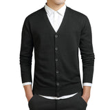 Riolio Grey Cardigans Men Cotton Sweater Long Sleeve Mens V-Neck Sweaters Loose Solid Button Tops Fit Knitting Casual Style Clothing