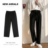 Riolio Ice Silk Men Suit Pants Loose Loose Drape Straight Leg Trousers for Men Thin Wide-leg Casual Ninth Pants Japanese Streetwear